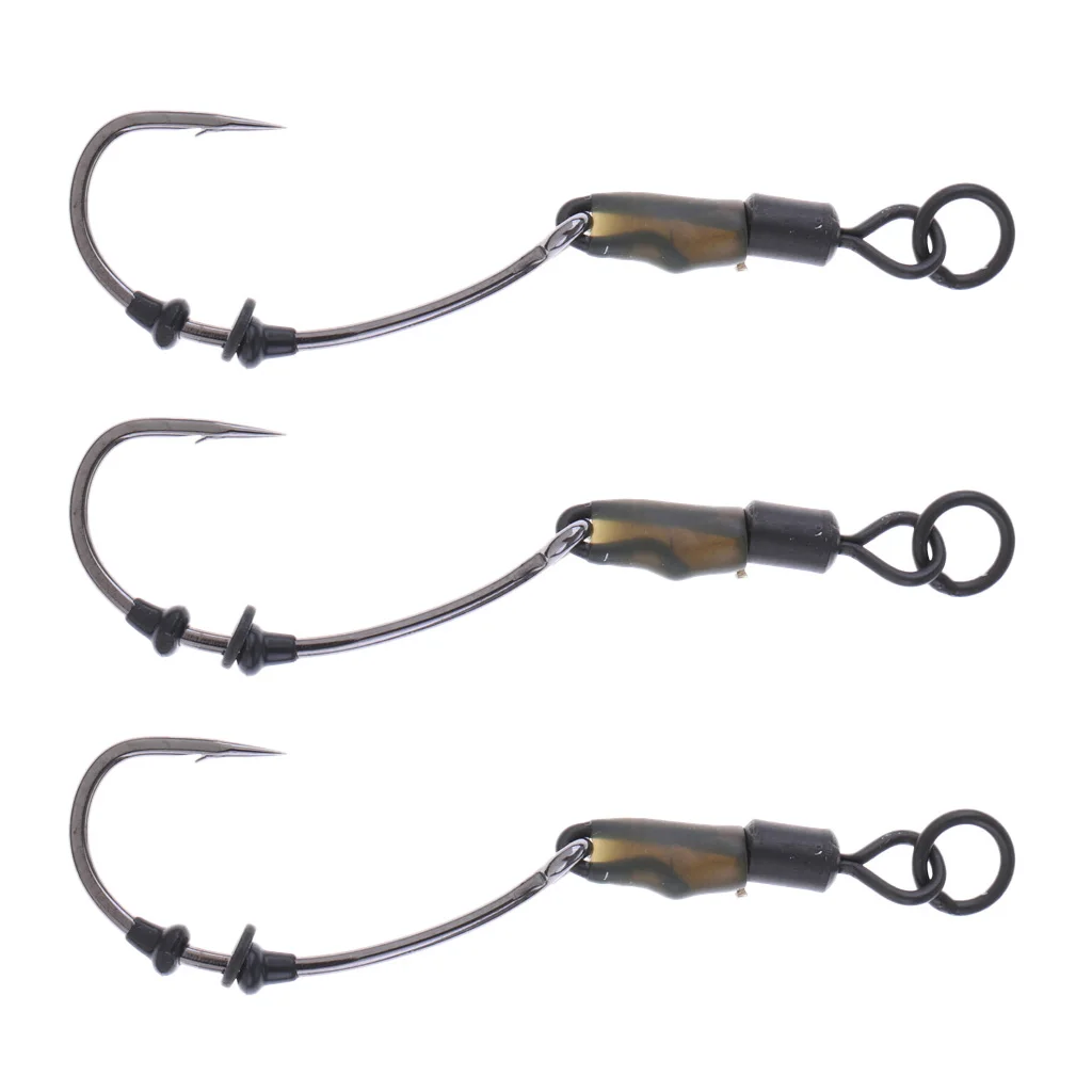3Pcs Ready Tied Chod Rigs Barbed Carp Fishing Hair Rigs with Swivels Rings Fishing Tools Accessories