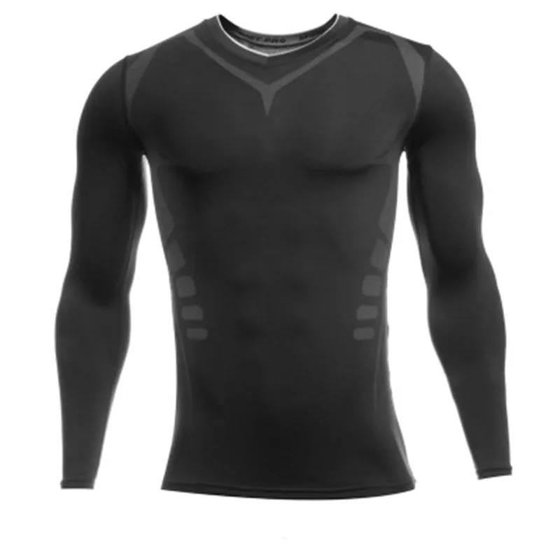 Compression Shirts Bodybuilding Skin Tight Long Sleeves Jerseys Crossfit Exercise Workout Fitness Sportswear MMA Rashguard Black