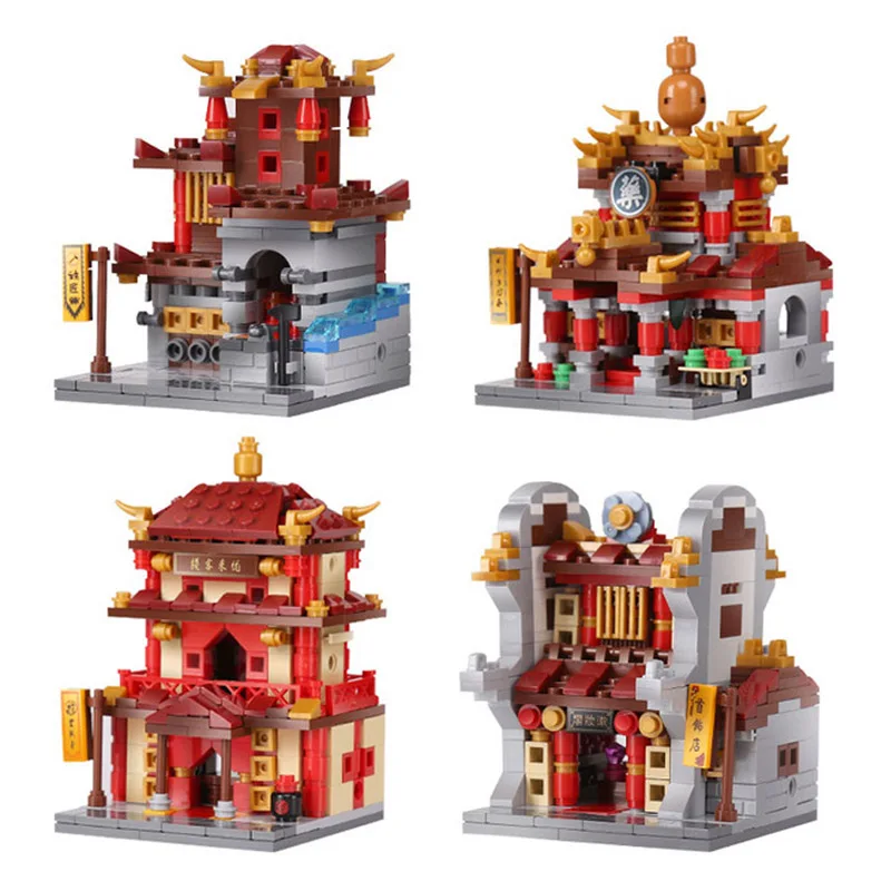 

XingBao 01101 Building Model Series The China Inn Jewelry Shop Blacksmith Shop Drugstore Set 4 in 1 Building Blocks Bricks Toys