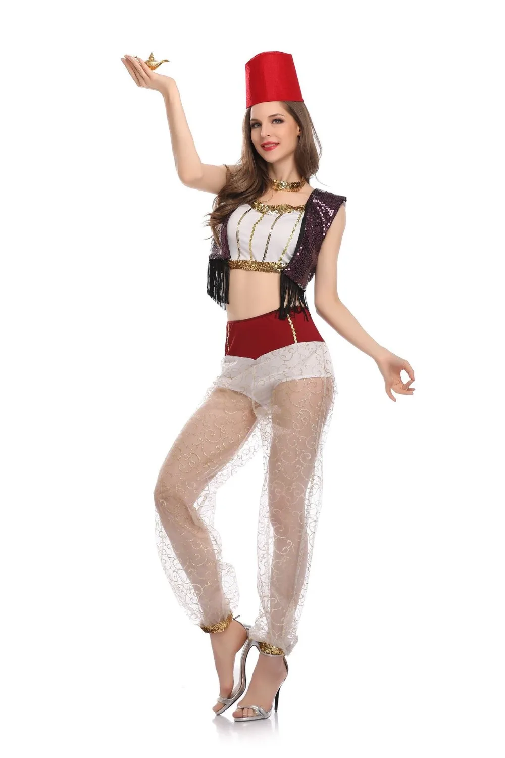 

Arab dress costume Aladdin Jasmine Princess Costume Adult Belly Dancer Cosplay Top Pants Halloween Party Suit Dress