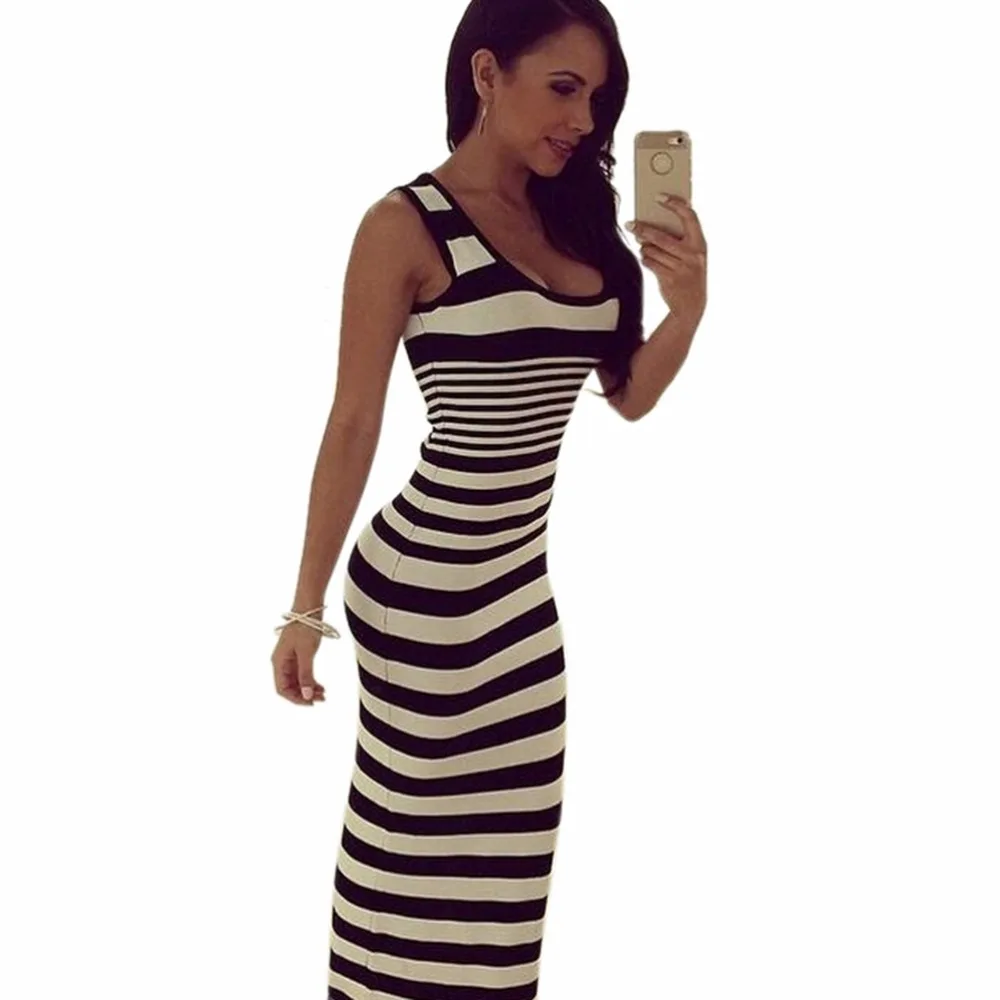 Women Summer Sexy Classic Strips Bodycon Beach Casual Summer Tank Vest 