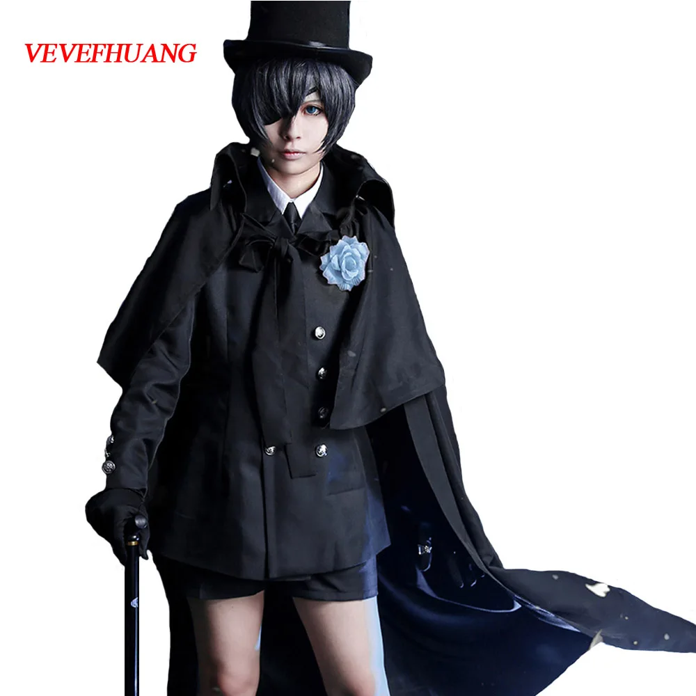 VEVEFHUANG Ciel Phantomhive Cos Хэллоуин вечерние японский смокинг аниме платье мужские и женские сапоги для косплея Темный Дворецкий Косплей Kuroshitsuji Костюм