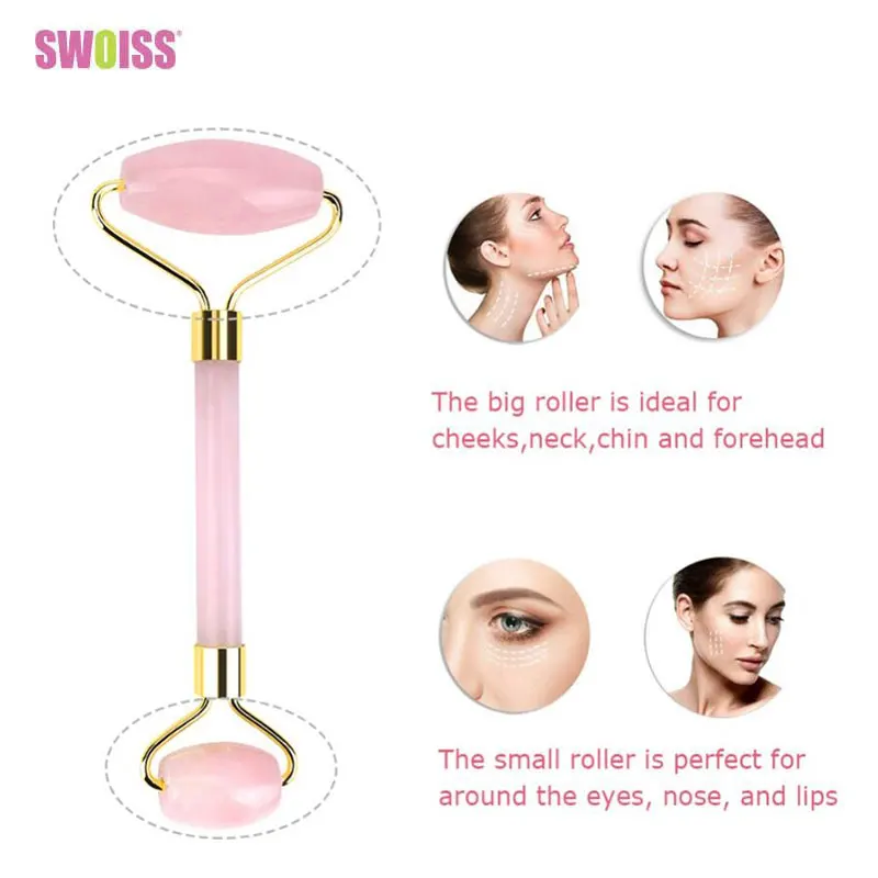 Natural Rose Facial Massage Crystal Stone Body Jade Massager Derma Roller Skincare Ice Roller Wrinkle Removal Beauty Tool