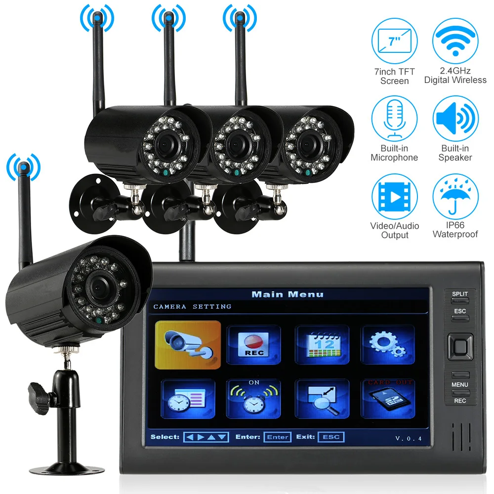 Stardot 4ch Открытый День Ночь безопасности ip камера системы Wi-Fi Беспроводной NVR комплект с 7 дюймов ЖК-экран наблюдения комплект DVD
