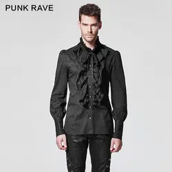 Панк рейв Готический Стиль оборками отложной воротник человек рубашка Однобортный брендовая одежда Homme y-597
