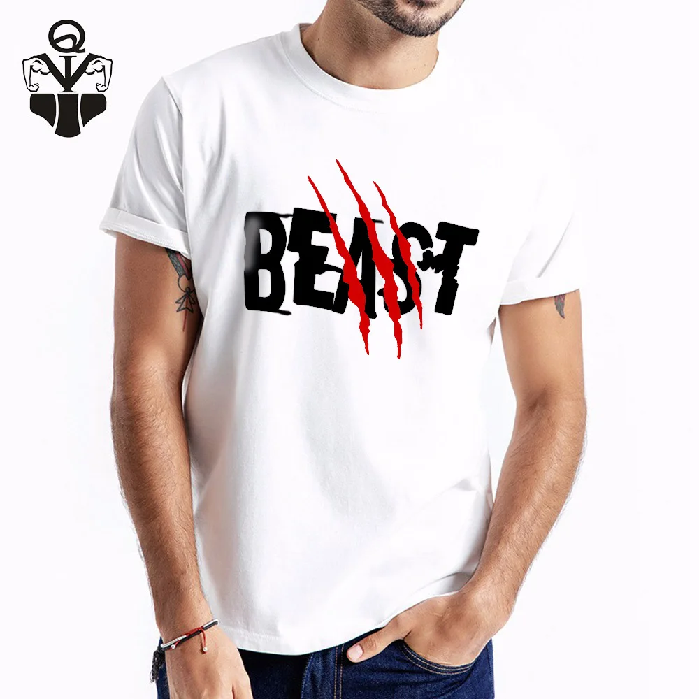 

QIM Summer Print BEAST O-Neck Casual T-Shirt Wild Life Men Cotton Short Sleeves Casual Male T-Shirt T-Shirts Men Tops Tees