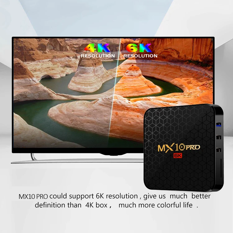 6 K ТВ коробка MX10 Pro Android 9 ТВ коробка Allwinner H6 4 ядра, 4 Гб оперативной памяти, 32 Гб встроенной памяти, 64 GB 2,4G, Wi-Fi, USB3.0 Поддержка 6*4 K H.265