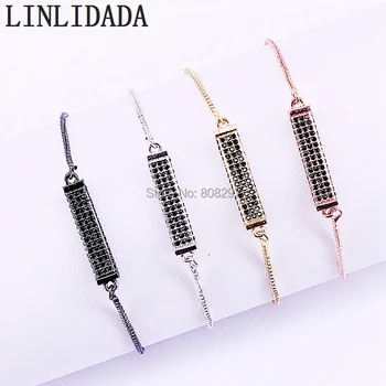 

10Pcs Fashion Micro Pave Black CZ Rectangle Bar Charm Bracelet Adjustable Slide Chain Bracelets for Women Men