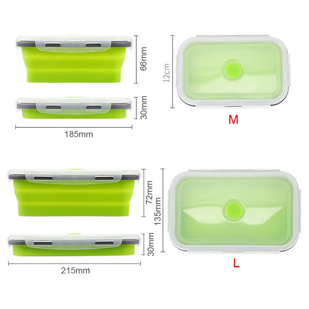 Силиконовый складной Ланч бокс Bento Складной Портативный посуда пищевой