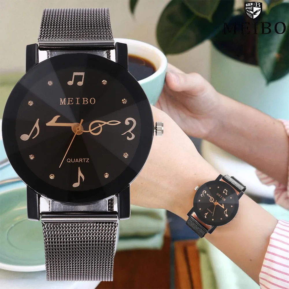 MEIBO Женские повседневные кварцевые часы из нержавеющей стали с новым ремешком, аналоговые наручные часы, музыкальные женские наручные часы, наручные часы