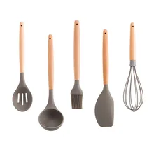 Высокотемпературный силикон с деревянной ручкой, набор кухонных принадлежностей для яиц, дуршлаг, стойкие к приготовлению пищи, серый