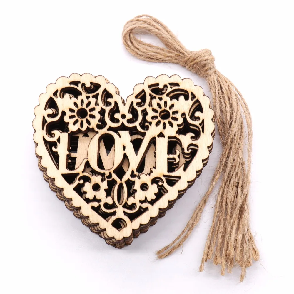 

10 pieceNatural Hollow Wooden Heart Scrapbooking Embellishment Craft String Scrap Booking for Wedding Christmas Party Decoration