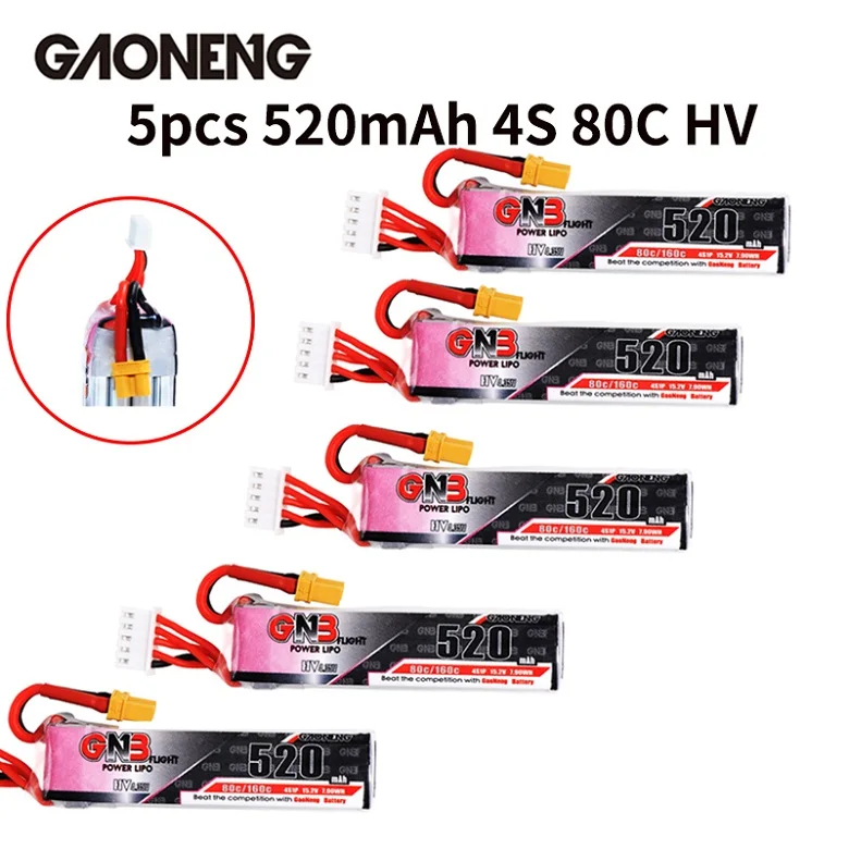 Gaoneng GNB 520mAh 4S 15,2 V 80C/160C HV Lipo батарея с разъемом XT30 для Betafpv Beta85X Whoop FPV Дрон RC Квадрокоптер запчасти - Цвет: 5pcs 520mAh 4S 80C