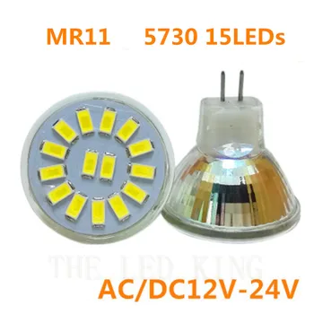

6pcs/lot Super Bright Dimmable MR11 5730SMD 7 12 15led 3w 5w 7w Spotlight Bulb lamp GU4 AC/DC 12V - 24v Glass