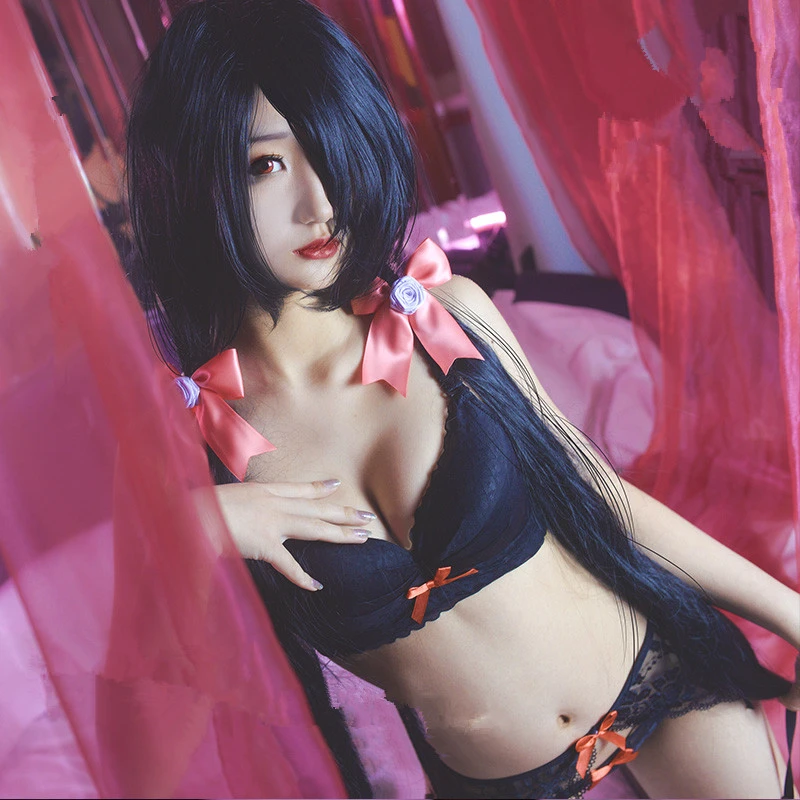 Косплей, кошмар Tokisaki Kurumi, сексуальное нижнее белье, черные костюмы для Хэллоуина, топ+ шорты+ чулки