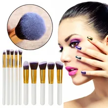 10x Pro Makeup Set Powder Foundation Eyeshadow Eyeliner Lip Cosmetic Brushes Kit Blending Pencil Kabuki Wood Handle (Gold+White)