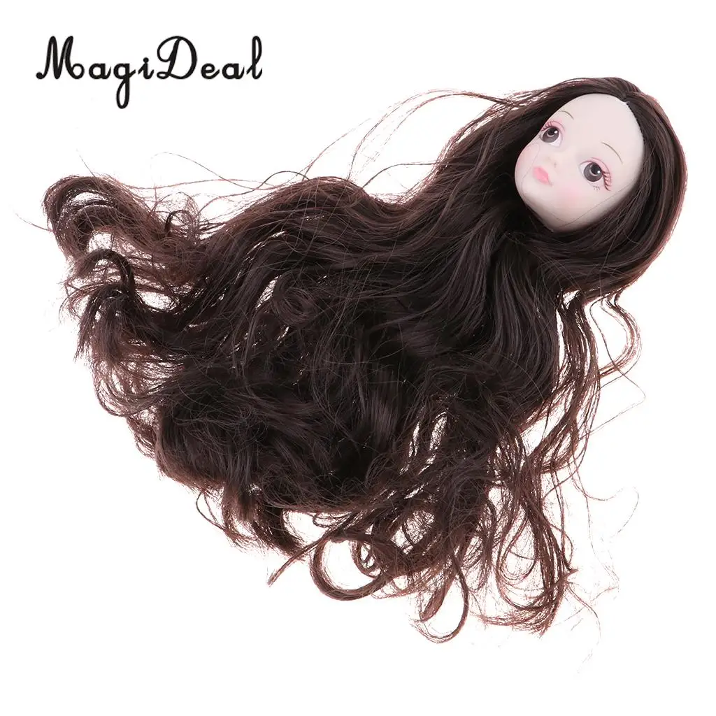 1/6 Female BJD Doll Brown Hair 3D Eyes Head Sculpt Ball-Jointed Doll Body Parts DIY Girl Doll Accessory White Skin Tone