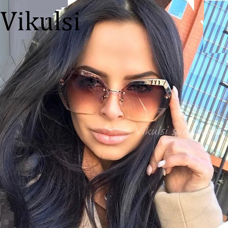 

2017 Transparent Gradient Sun Glasses Women Sunglasses Elegant Optics Rimless lunette femme Lady Oversized Famous Brand Designer