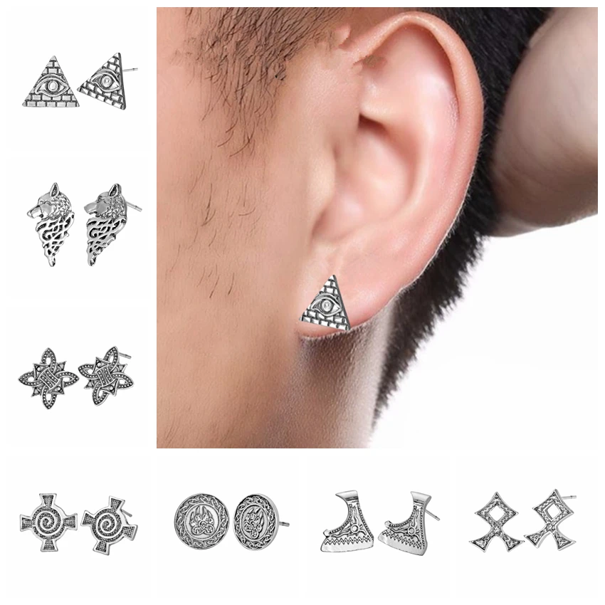 

CHENGXUN Viking Slavic Amulet Slavic Symbol Earrings Unisex Runes Retro Men Jewelry Nordic Stud Earrings Gift Man