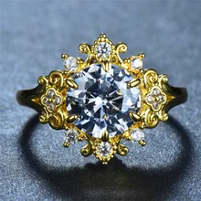Luxury Female Big Zircon Stone Ring Crystal Yellow Gold Color Wedding Band Rings Jewelry Promise Engagement Rings For Women meaeguet gold color luxury paved crystal engagement ring for women stainless steel big statement ring jewelry bague femme