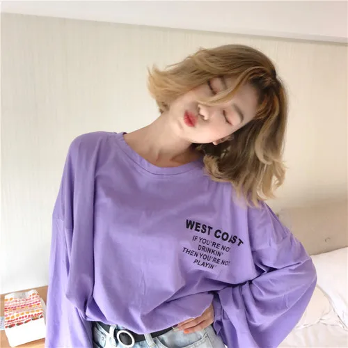Oversized T-shirts Women long Sleeve Korean Style Students Loose tshirt Fashion Leisure All-match Womens Clothing Simple t shirt - Цвет: Xian 1979 zi