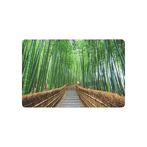 Tree Anti-slip Door Mat Home Decor, Path to Bamboo Forest Japan Japanese Indoor Outdoor Entrance Doormat Rubber