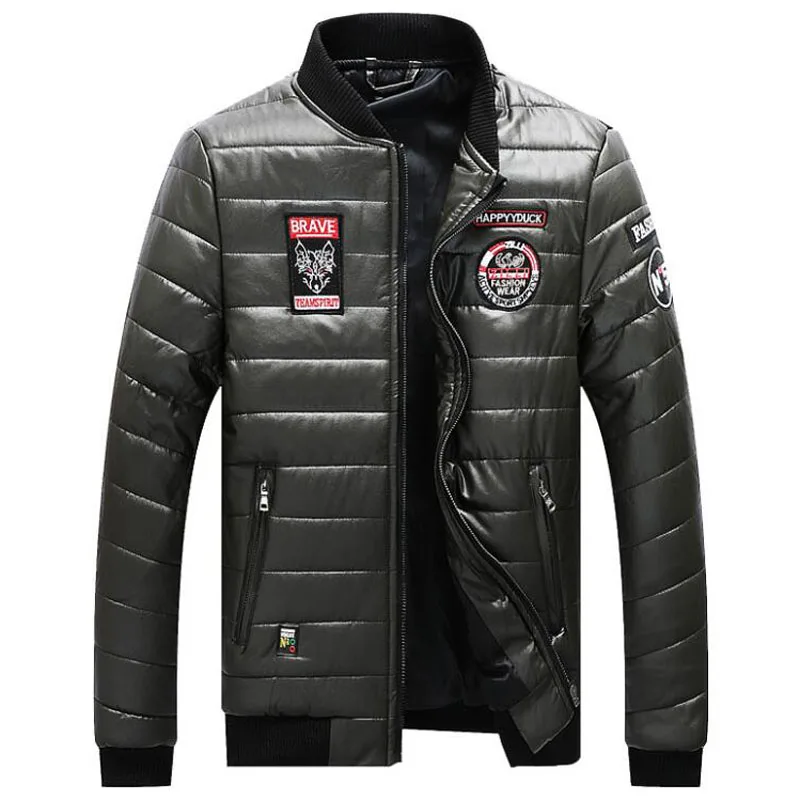 PEILOW новая зимняя куртка для мужчин размера плюс M~ 7XL 8XL вышитая pu кожаная куртка Мужская парка для колледжа пальто мужские куртки - Цвет: military