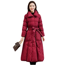 Новые модные длинные женские куртки плюс размер уплотненный хлопок наполнение зимняя куртка для женщин тонкое пальто Casacos Feminino YM891