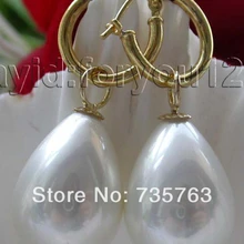 Xiuli 00157 Природный 20 мм Белый Капельного Перлы Раковины Болтаются Серьги 14KGP
