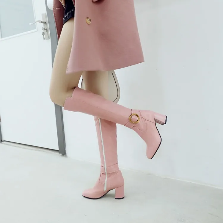 

Big Size 11 12 13 Fashion of long barrel slim boots with side zipper and buckle in Europe and America