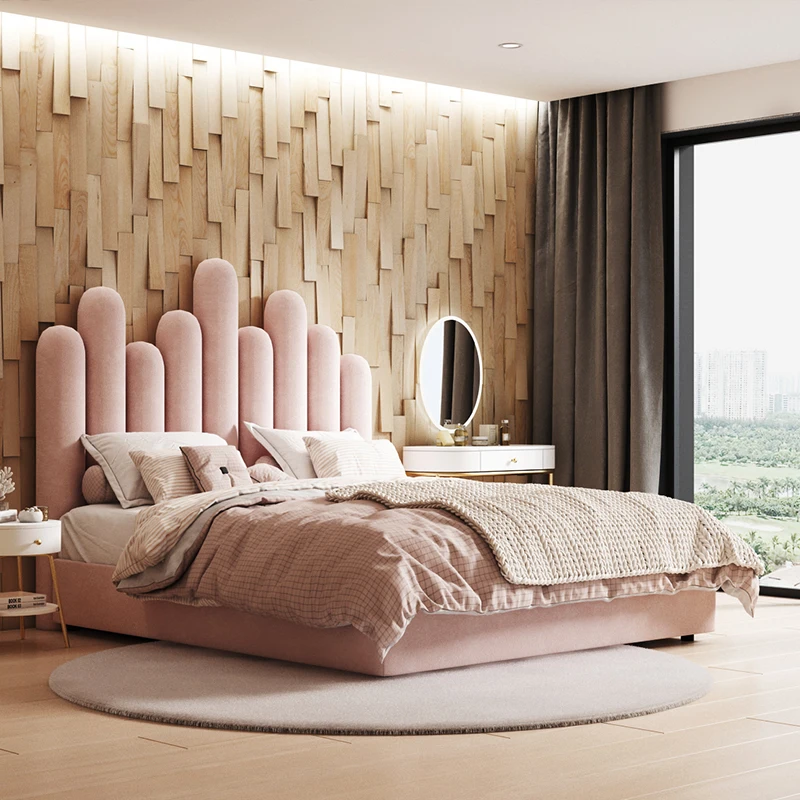 Современный светильник, роскошная кровать из цельного дерева, простая двуспальная кровать, спальня, свадебная кровать, 1,8 метров, Гонконгский стиль, новое специальное предложение