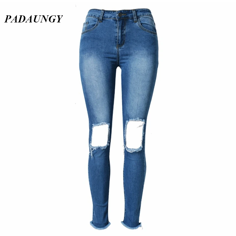 

PADAUNGY High Waist Jeans Women Ripped Torn Jeggings Skinny Slim Fit Jeans Plus Size Denim Pants Pencil Trousers Pantalon Jean