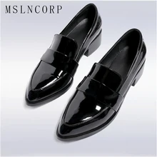 Новые модные женские туфли-оксфорды из лакированной кожи размера плюс 34-43; удобные лоферы без застежки в британском стиле; повседневная обувь