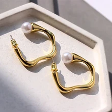 AENSOA, корейские модные серьги-кольца золотистого цвета, необычные круглые серьги с геометрическим большим жемчугом, серьги-кольца для женщин, вечерние ювелирные изделия в подарок