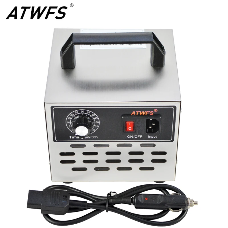 

ATWFS Car Ozone Generator 12v Power Supply Car Ozonator Air Cleaner 5g Ozonizer Remove Smell Sterilizer with Timing Switch