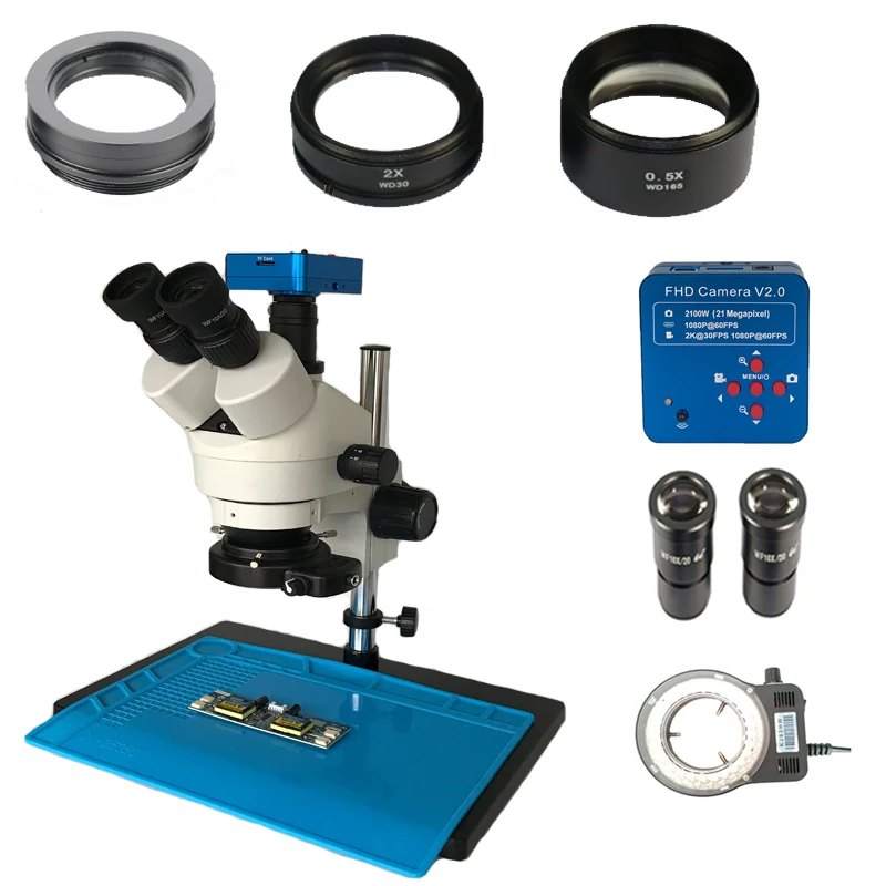 

3.5X 7X 45X 90X Trinocular microscope stereo 2K 21MP HDMI USB Digital Video Microscopio Camera soldering led lights heat pad