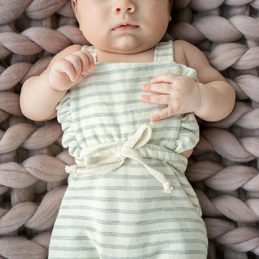 Новорожденная девочка Вязаный комбинезон с открытой спиной полосатый гофрированный комбинезон одежда унисекс детская одежда ребристая
