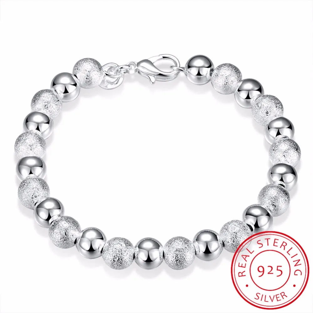 

LEKANI 8mm Beaded 925 sterling silver Bracelets Bangle For Women Trendy Fine Jewelry Wholesale Mens Silver Cuff Bracelet pulsera