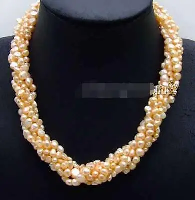 

Shipping>> new hot 3 Pink Natural Baroque 4-6mm pearl 40" single necklace combination 18" set-5051