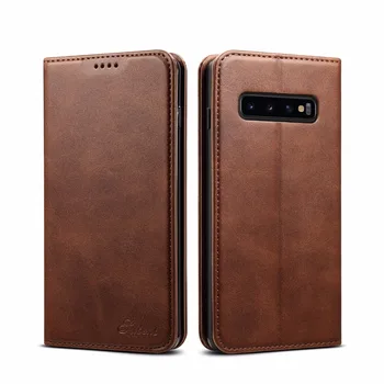 

50pcs/lot Simple calf patter 3 card luxury leather cover case for samsung galaxy S9 S9 plus S10 S10 lite S10 plus stand case