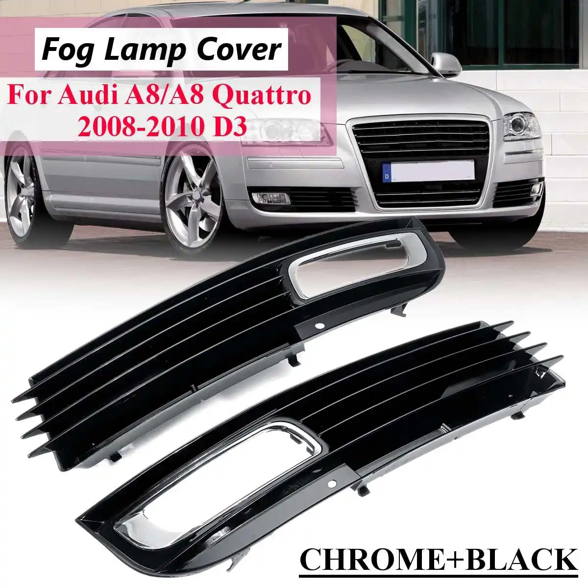 

Front lower Fog Light Cover Trim Decoraion Grill For Audi A8 D3 Quattro 2008 2009 2010 Driving Lamp Bumper Styling Accessories