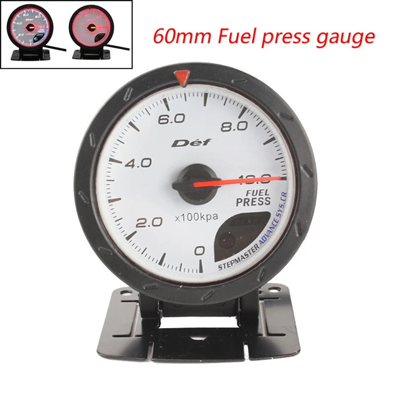 Free Shipping 60mm Fuel Pressure Gauge Black Shell 01000 KPA Red/White Lighting Fuel Press