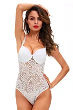 Wholesale sexy lingerie women’s clothing solid Exotic Apparel Teddies Bodysuits Shoulder Strap Push up Lace Teddy white 32058