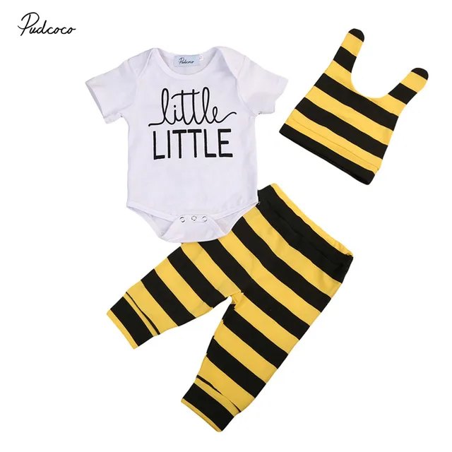 Pudcoco Baby Bees Yellow Stripe Newborn Boy Girl Clothes Set Kids
