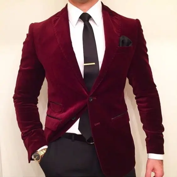 2017 Latest Coat Pant Design Burgundy Velvet Custom Made Wedding Suit