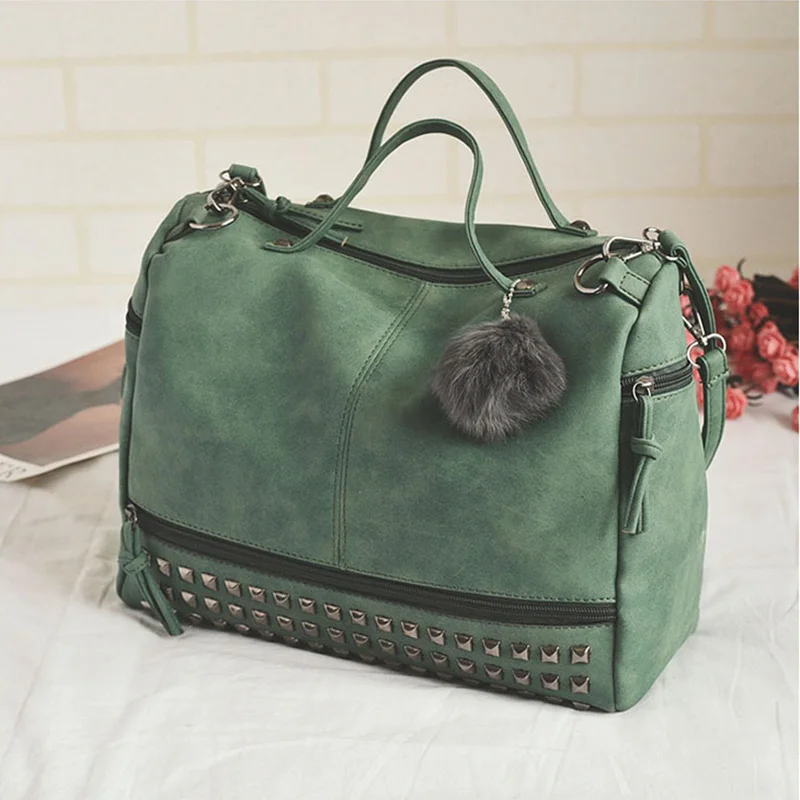 

Fashion Rivet Women Bags PU Leather Handbag Vintage Nubuck Female Top-Handle Tote Bags Designer Messenger Shoulder Bag Boston