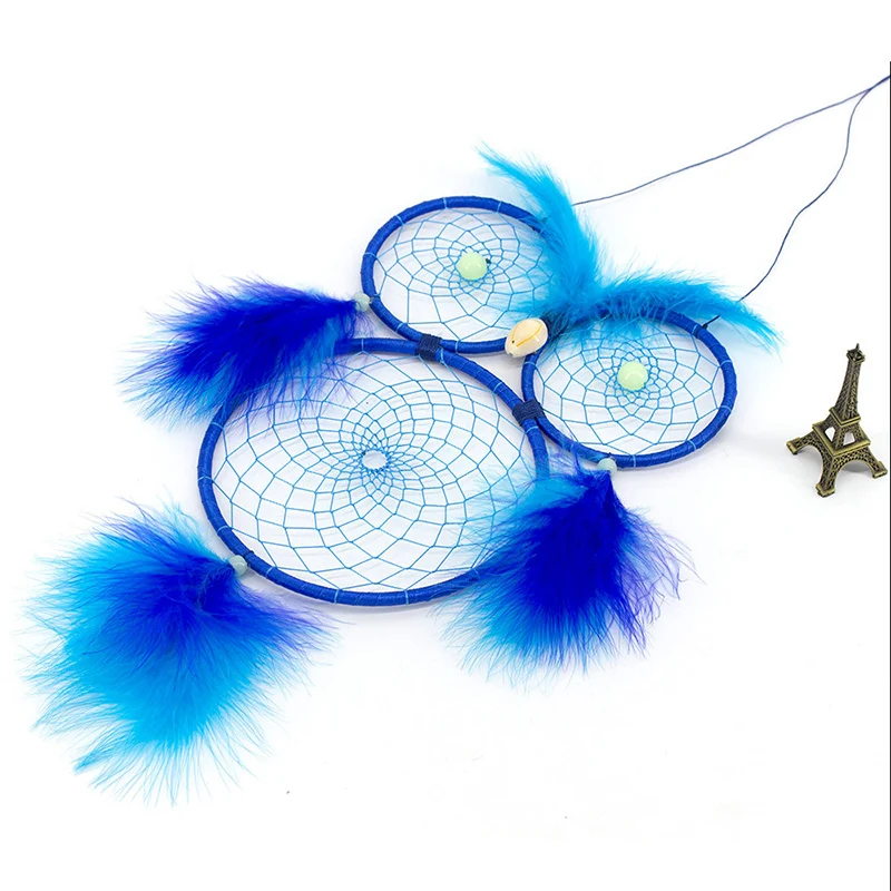 JX-LCLYL Handmade Blue Dream Catcher Luminous Owl Feathers Wall Hanging Decoration