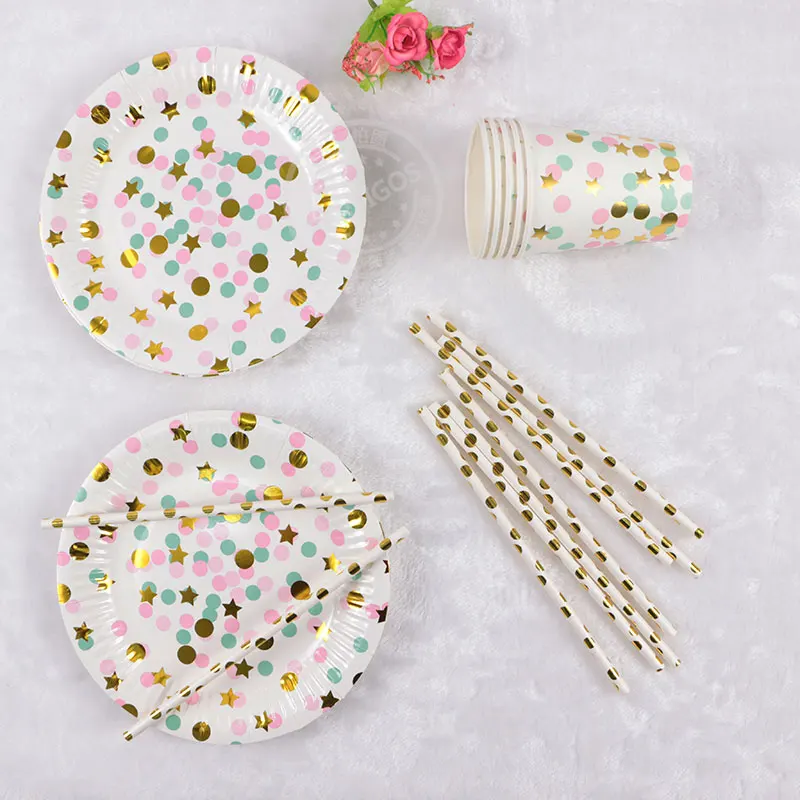 45 шт. точечные бумажные тарелки и стаканы соломинки с днем рождения Рождество детский юбилей, вечеринка, украшение