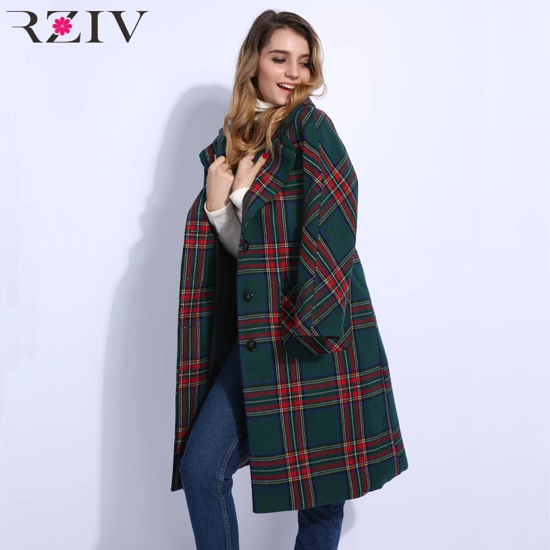 RZIV 2018 Winter long coat Women casual plaid coat pocket decoration loose oversized coat