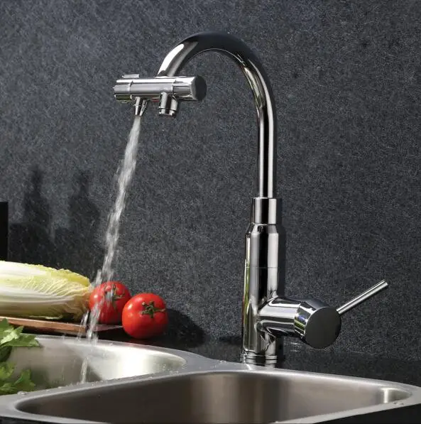 Best Price 2015 Double fuinction kitchen faucet 3 way filler Kitchen Faucet Three Way Tap for Water Filter+2 pcs filter